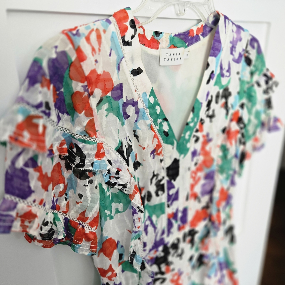 Tanya Taylor Coloful Floral Ruffle Dress Size 2 - Picture 6 of 16